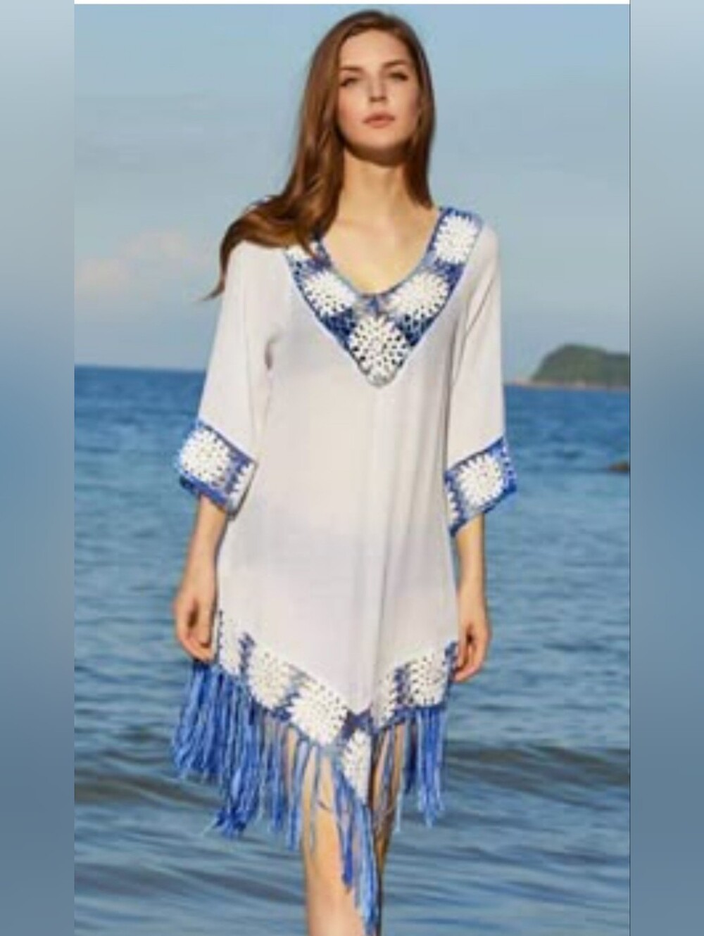 CROCHET Trim Fringe Beach Cover Up Granny Squares Cottage Core